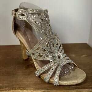 Rhinestone Stiletto Dress Sandals Womens SZ 9 Elegant Evening Party Formal Glam